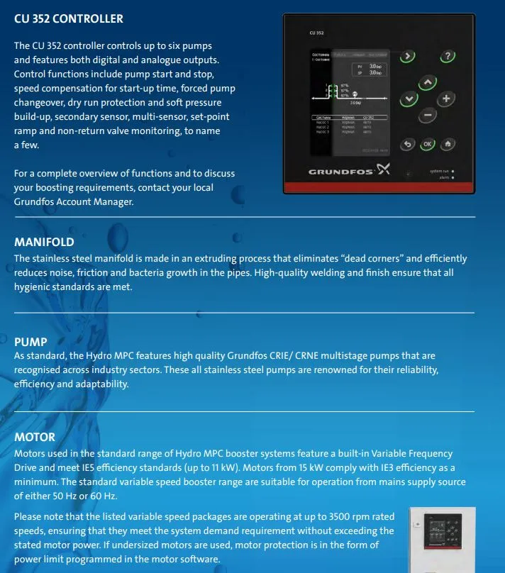 Grundfos Hydro MPC-E Triple CRIE 20 Automatic Variable Speed Pressure Boosting Pump Package (Max 1750LPM)
