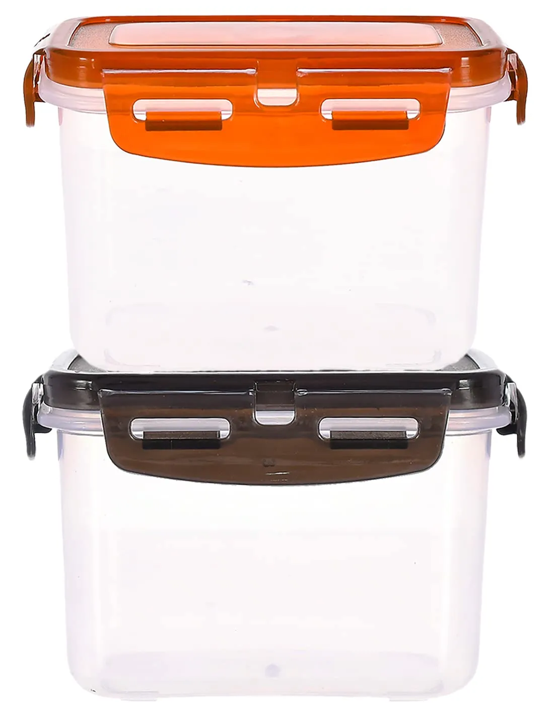 Heart Home Multiuses BPA Free Leak Proof, Dishwasher/Freezer Safe Plastic Storage Container With Airtight Lock Lid, 600ml Pack of 2 (Black & Brown)-46HH0542