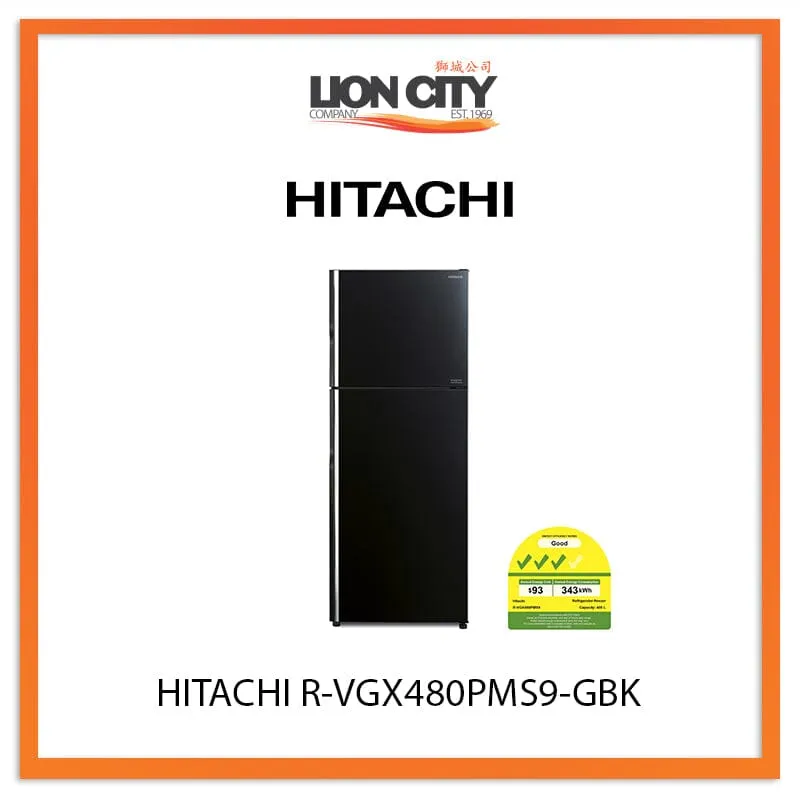 HITACHI 407L 2 DOOR FRIDGE R-VGX480PMS9-GBK