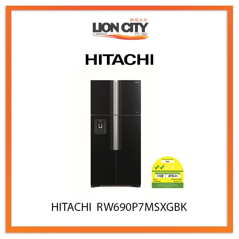 HITACHI 518L 4 DOOR SIDE BY SIDE FRIDGE RW690P7MSXGBK