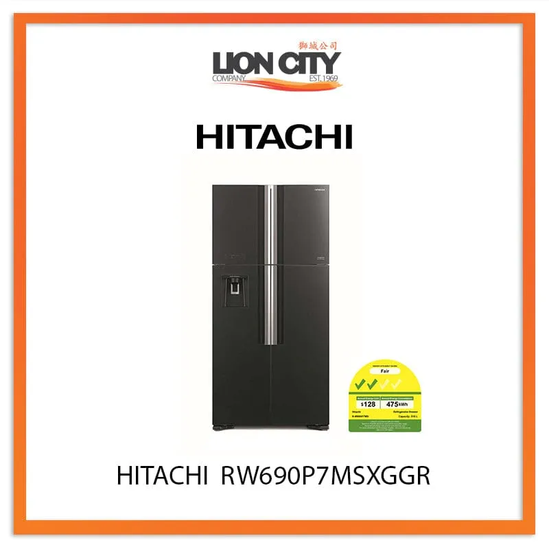 HITACHI 518L 4 DOOR SIDE BY SIDE FRIDGE RW690P7MSXGGR