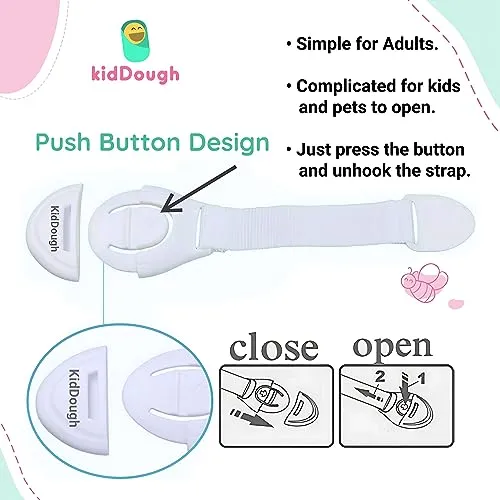 KidDough Furniture Safety Locks for Kids - Pack of 10 White Locks, Child Safety Locks for Drawers, Cabinets, Fridge, Cupboard Lock, Baby Proofing Product, Strong and Adhesive Safety Locks