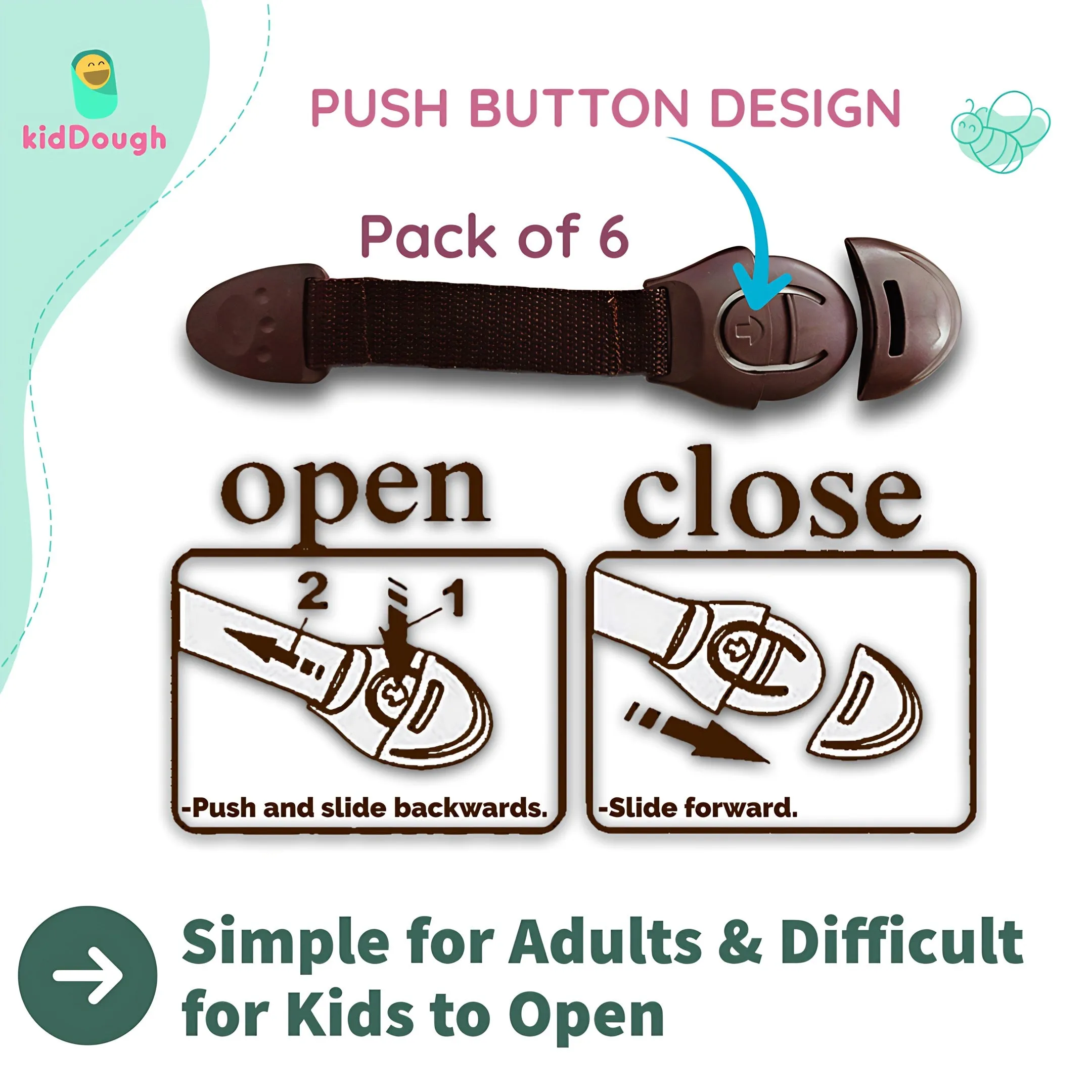 KidDough Furniture Safety Locks for Kids- Pack of 6 Brown Locks