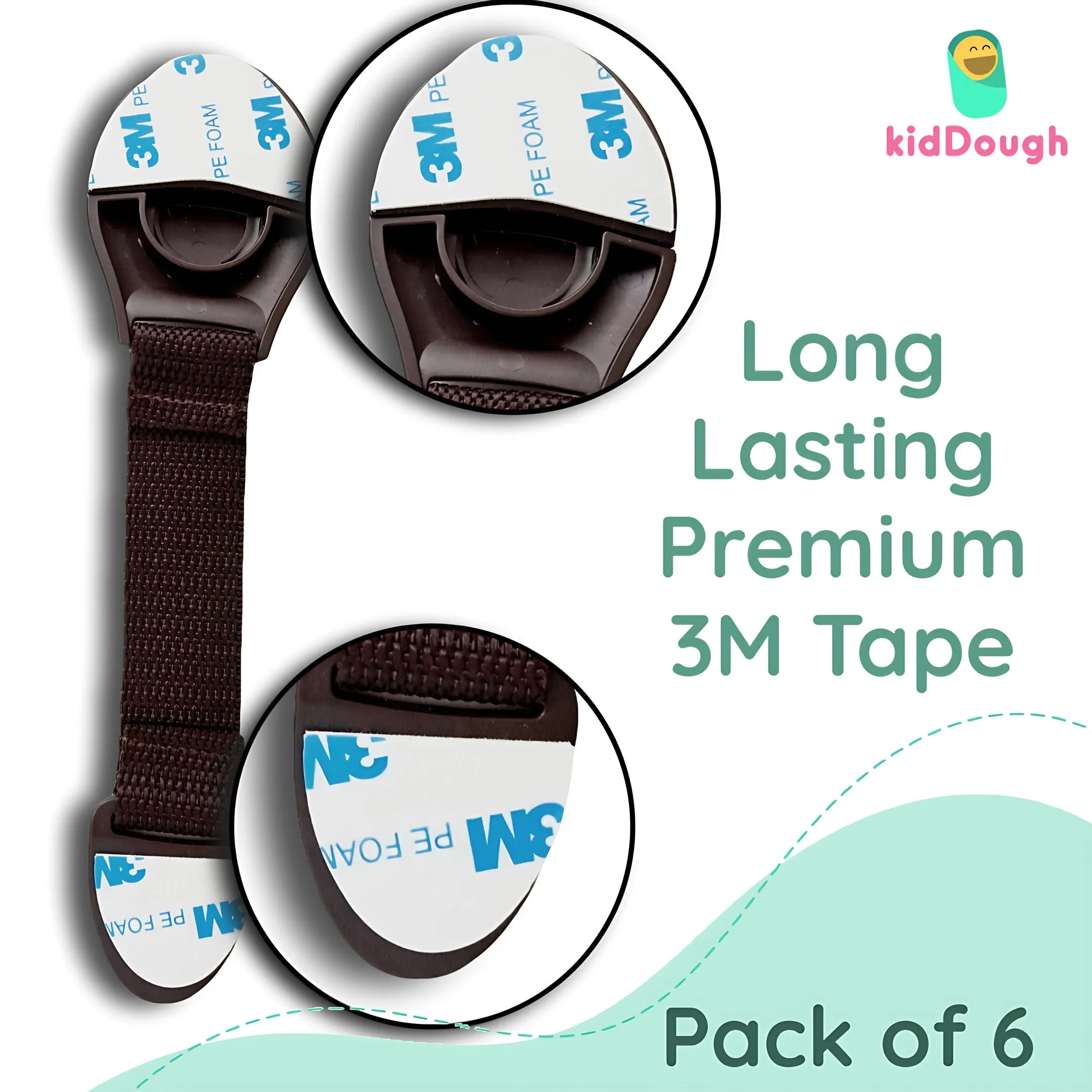 KidDough Furniture Safety Locks for Kids- Pack of 6 Brown Locks