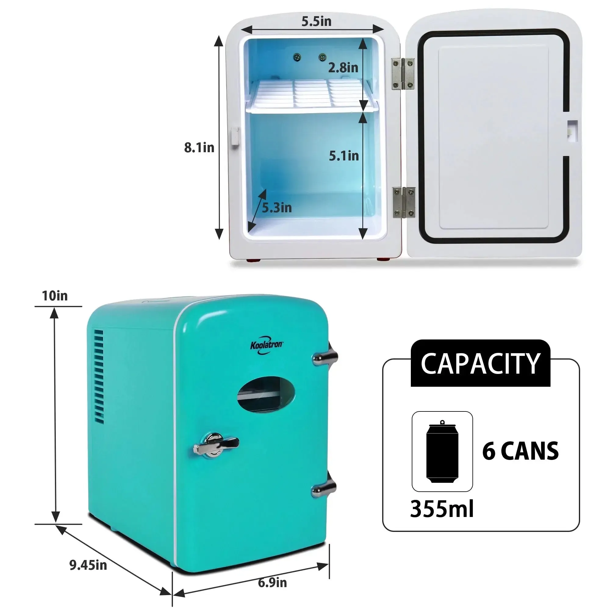 Koolatron 6 Can AC/DC Retro Mini Cooler Personal Mini Fridge Refrigerator, Pink