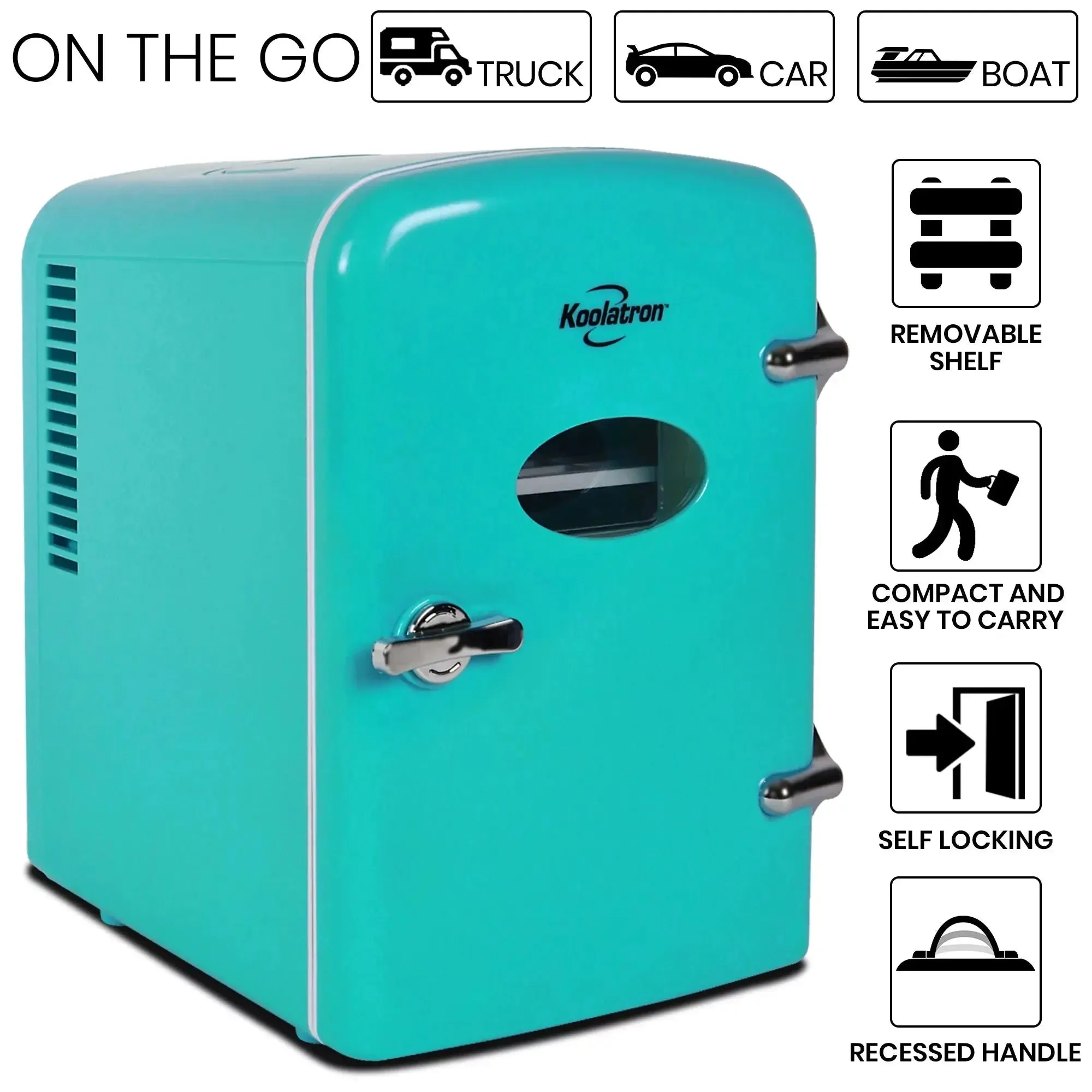 Koolatron 6 Can AC/DC Retro Mini Cooler Personal Mini Fridge Refrigerator, Pink