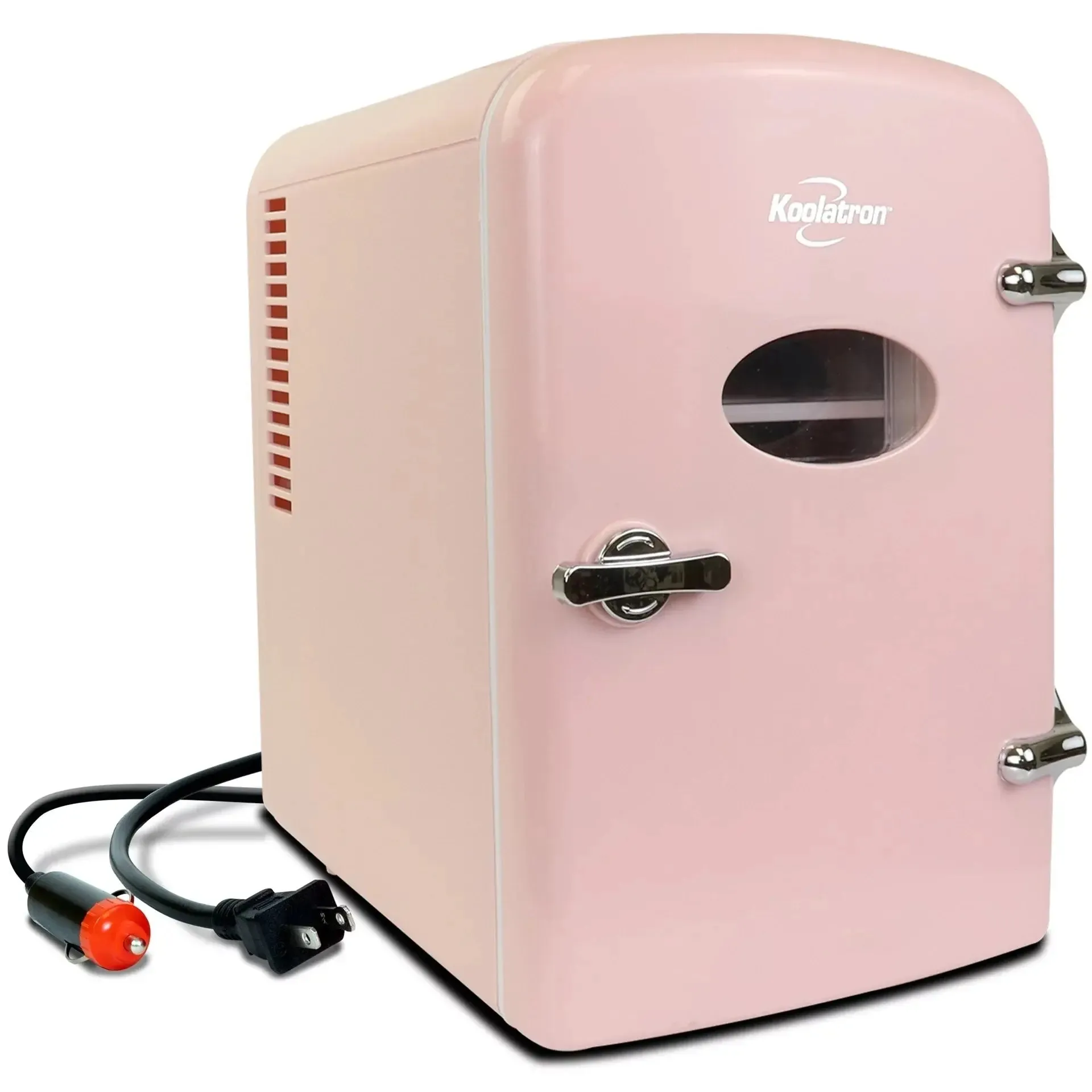 Koolatron 6 Can AC/DC Retro Mini Cooler Personal Mini Fridge Refrigerator, Pink