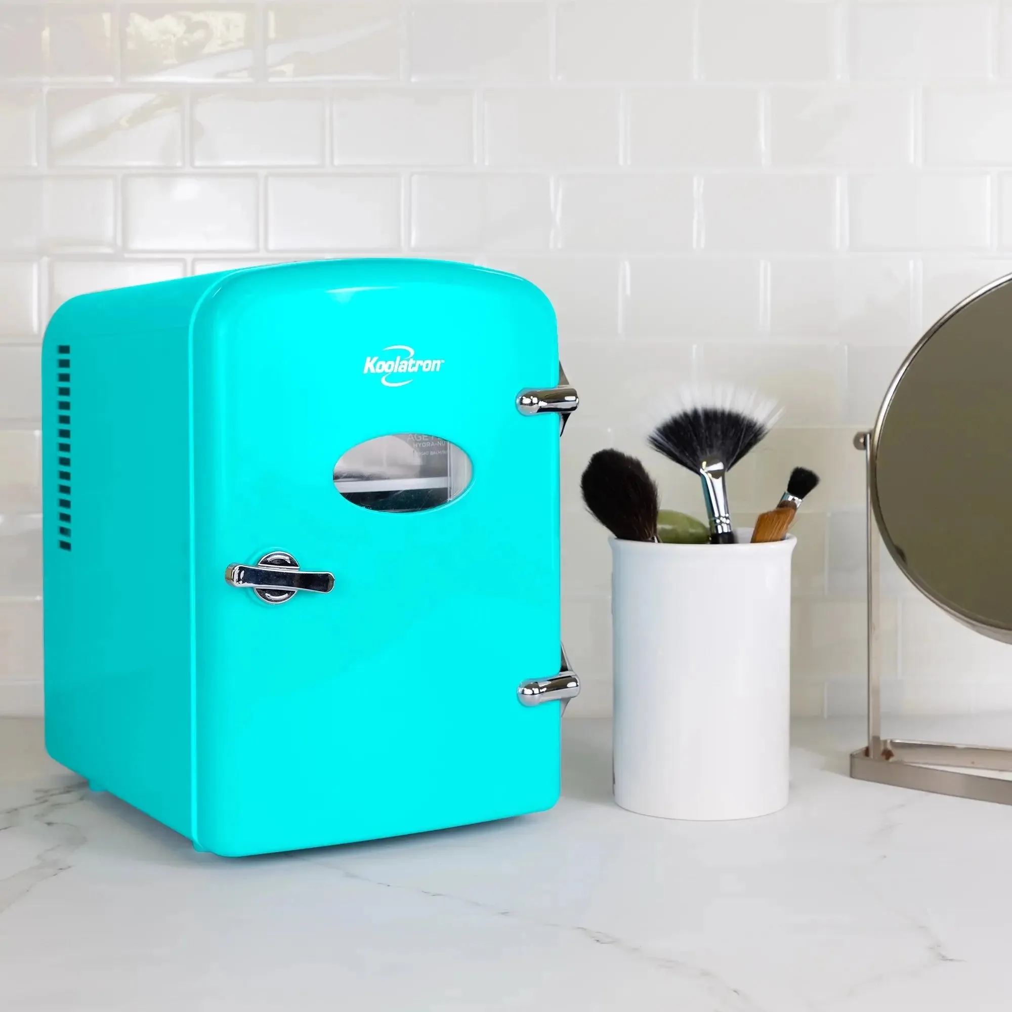 Koolatron 6 Can AC/DC Retro Mini Cooler Personal Mini Fridge Refrigerator, Pink