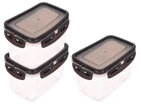 Kuber Industries Plastic Food Storage Container/Box For cookies, nuts, beans, chutneys With Airtight Lock Lid, 600ml Pack of 3 (Black)-46KM0525