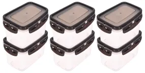 Kuber Industries Plastic Food Storage Container/Box For cookies, nuts, beans, chutneys With Airtight Lock Lid, 600ml Pack of 6 (Black)-46KM0529