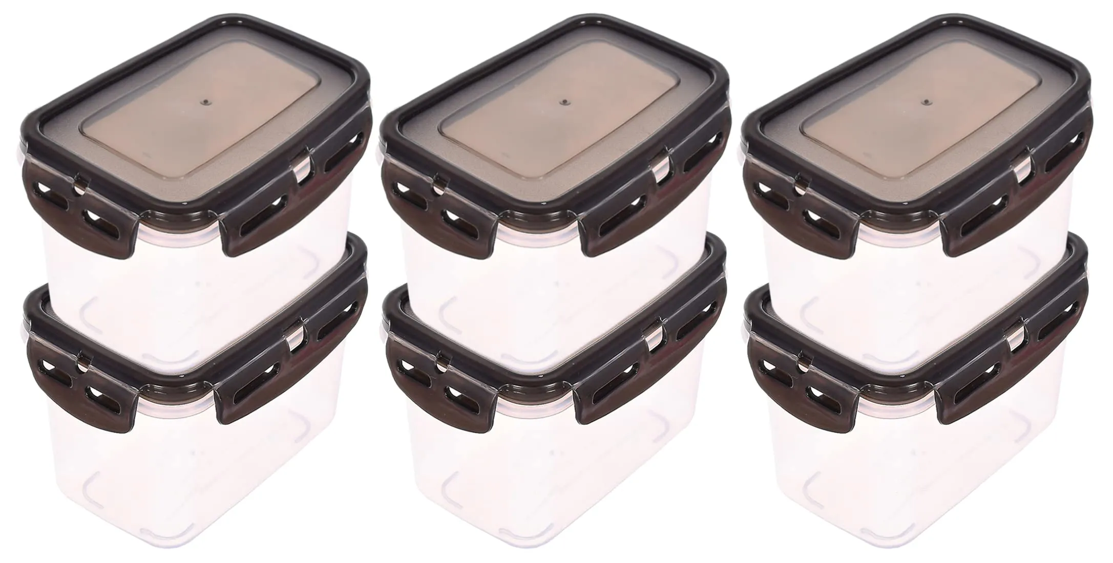 Kuber Industries Plastic Food Storage Container/Box For cookies, nuts, beans, chutneys With Airtight Lock Lid, 600ml Pack of 6 (Black)-46KM0529