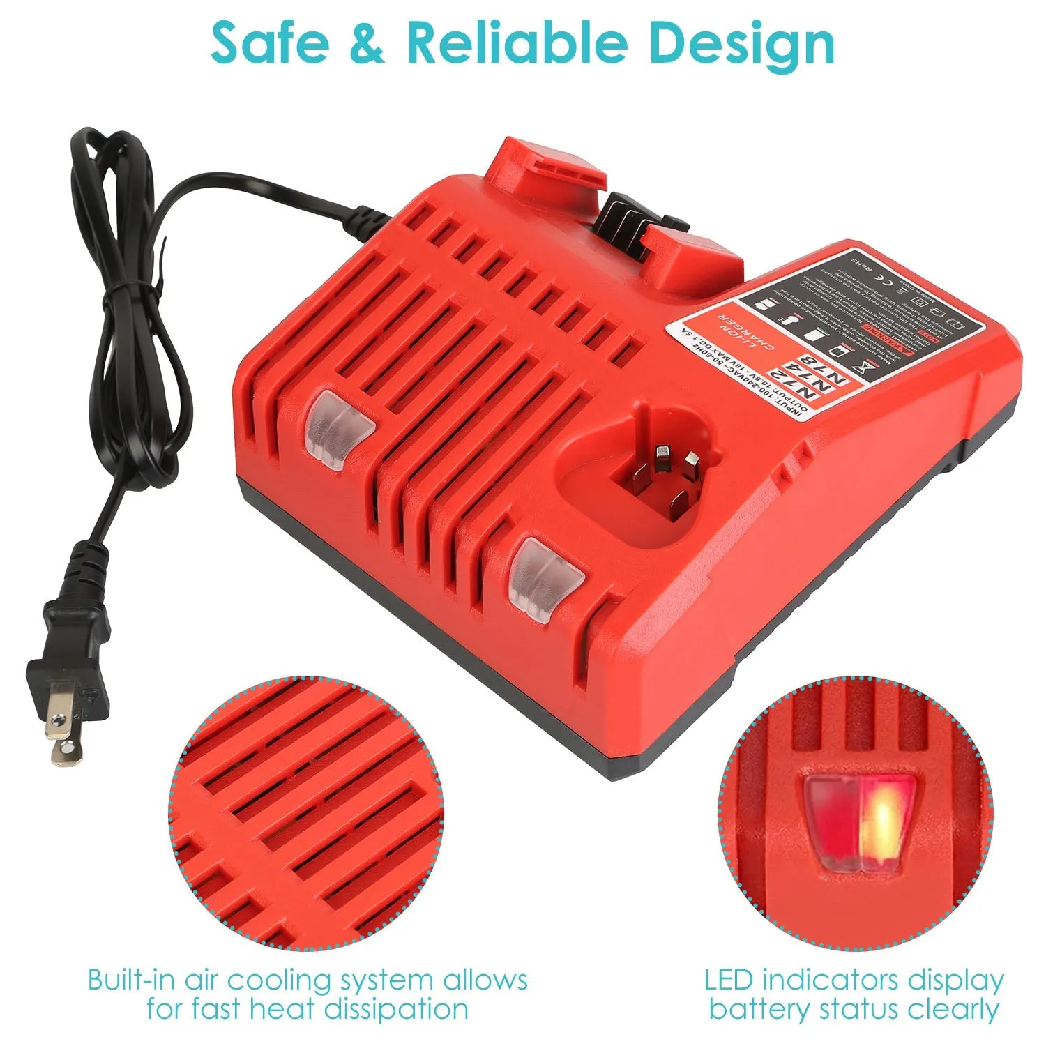 M12 M18 Rapid Fast Charger Fit for Milwaukee Battery