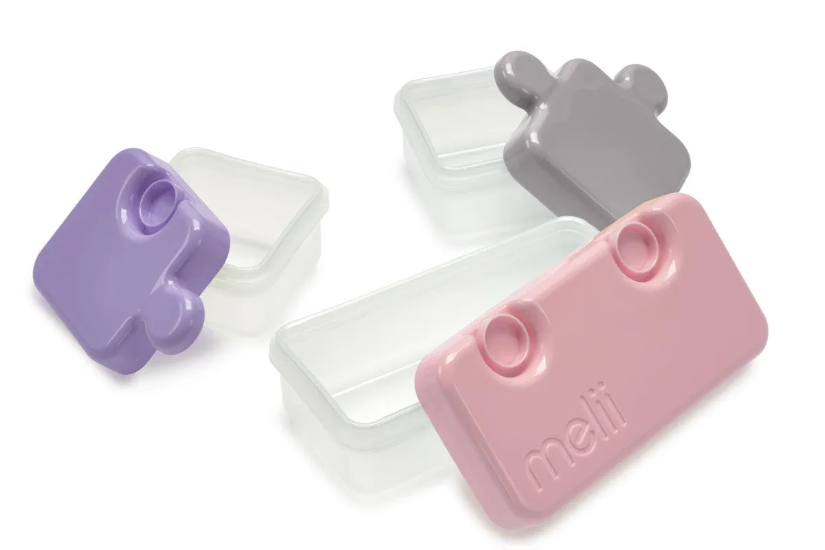 Melii Grey Puzzle Bento Box - Fun 3-Compartment Food Storage Container for Kids and Adults - Leakproof, Microwave and Freezer Safe, Encourages Independent Feeding