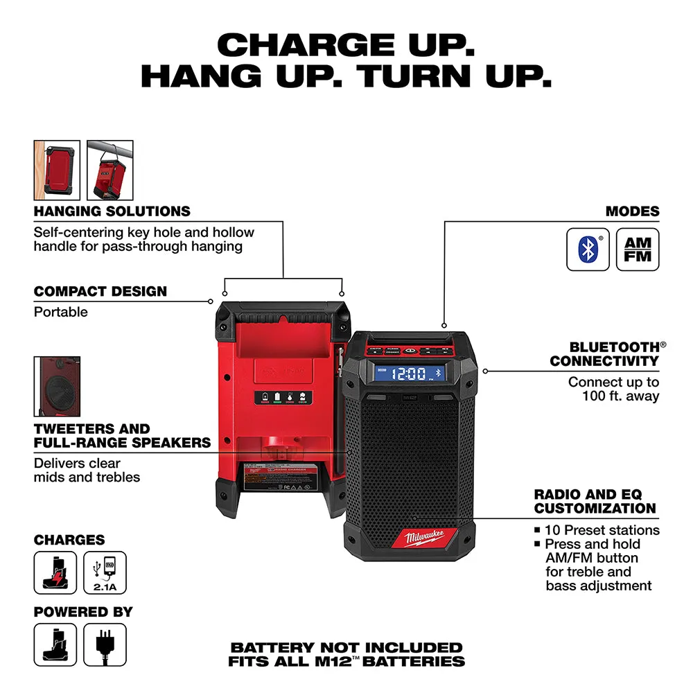 Milwaukee 2951-20x2BSK M12 12V Bluetooth Radio w/ 4AH and 2AH Starter Kit