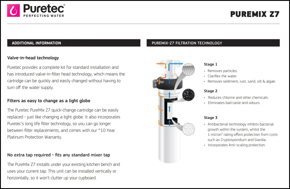 Puretec PUREMIX-Z7 High Flow 1 Micron Inline Water Filter System - 60,560 Litres Capacity - Special Order