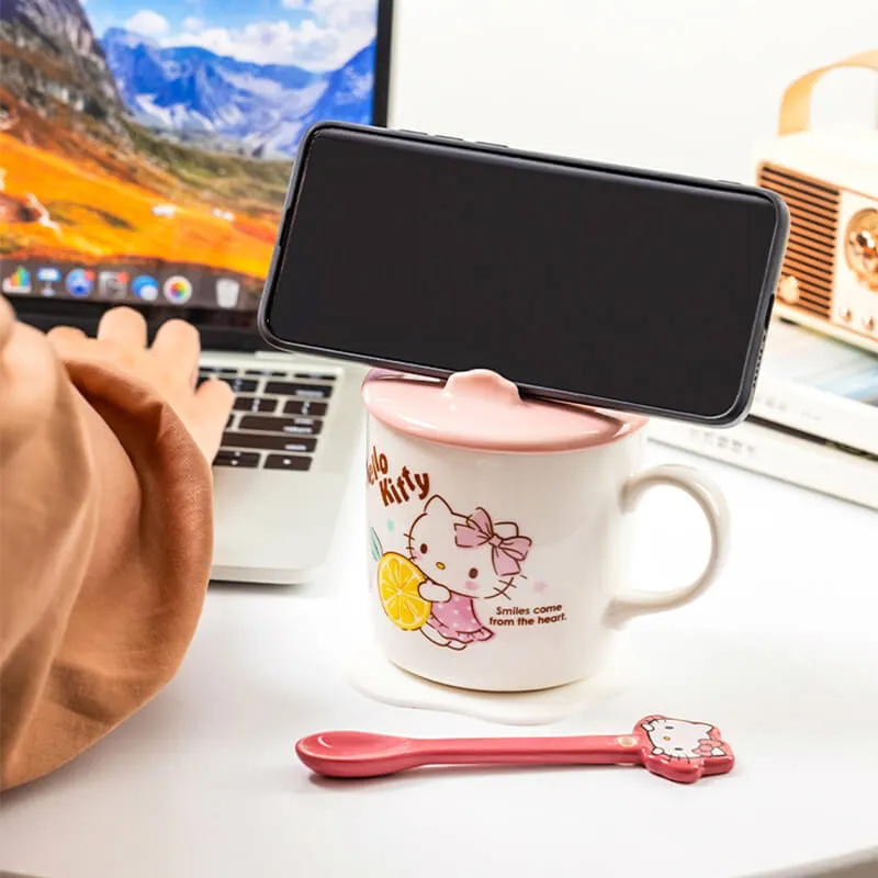 Sanrio Illustration Mug with 3D Phone Holder Cup Lid 400ml