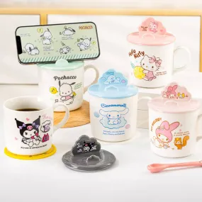 Sanrio Illustration Mug with 3D Phone Holder Cup Lid 400ml