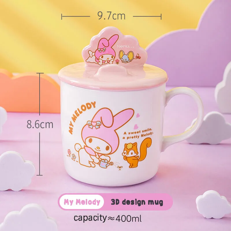Sanrio Illustration Mug with 3D Phone Holder Cup Lid 400ml