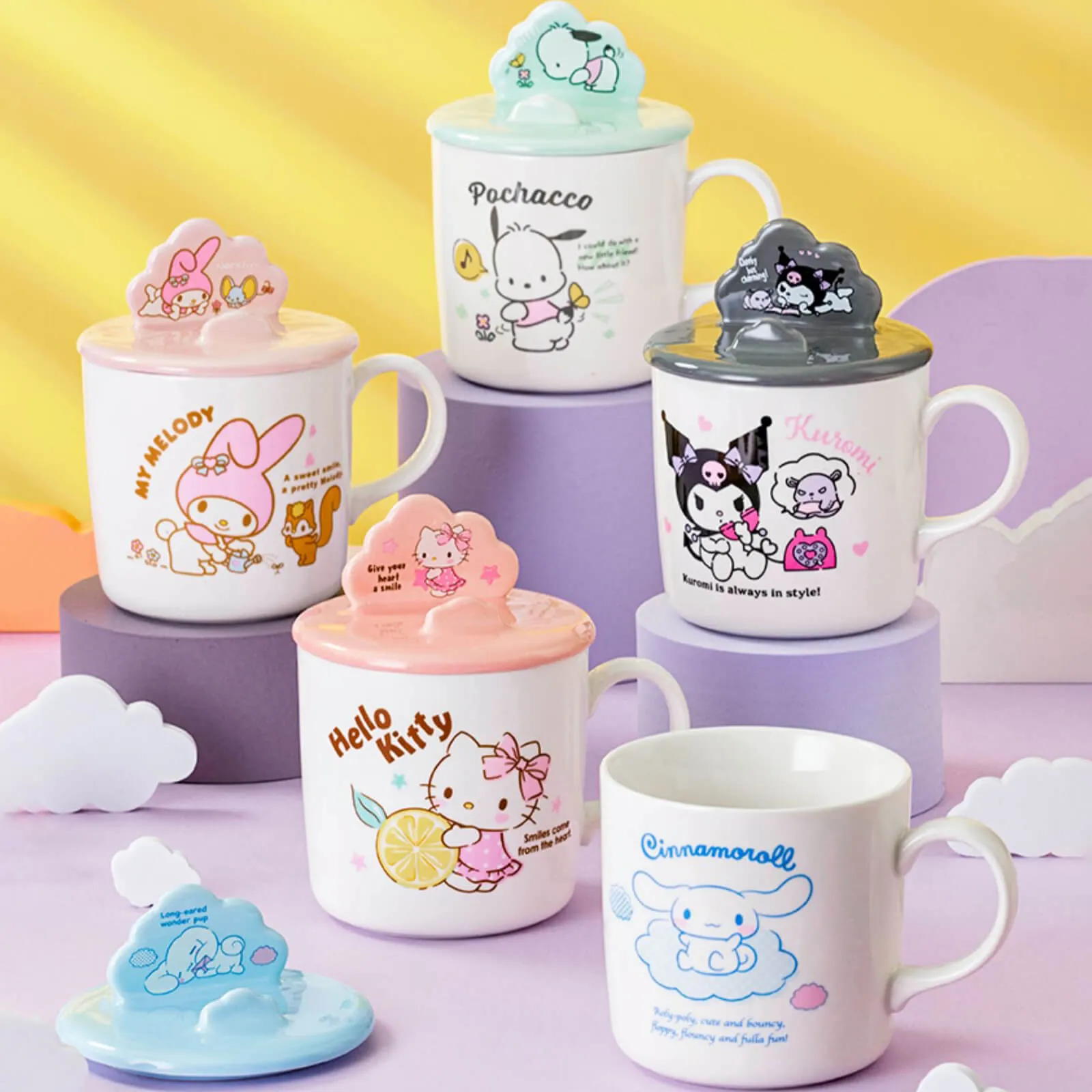Sanrio Illustration Mug with 3D Phone Holder Cup Lid 400ml