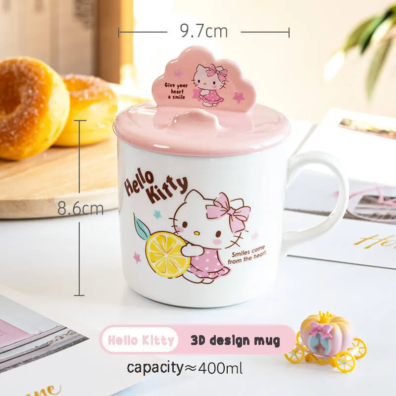 Sanrio Illustration Mug with 3D Phone Holder Cup Lid 400ml