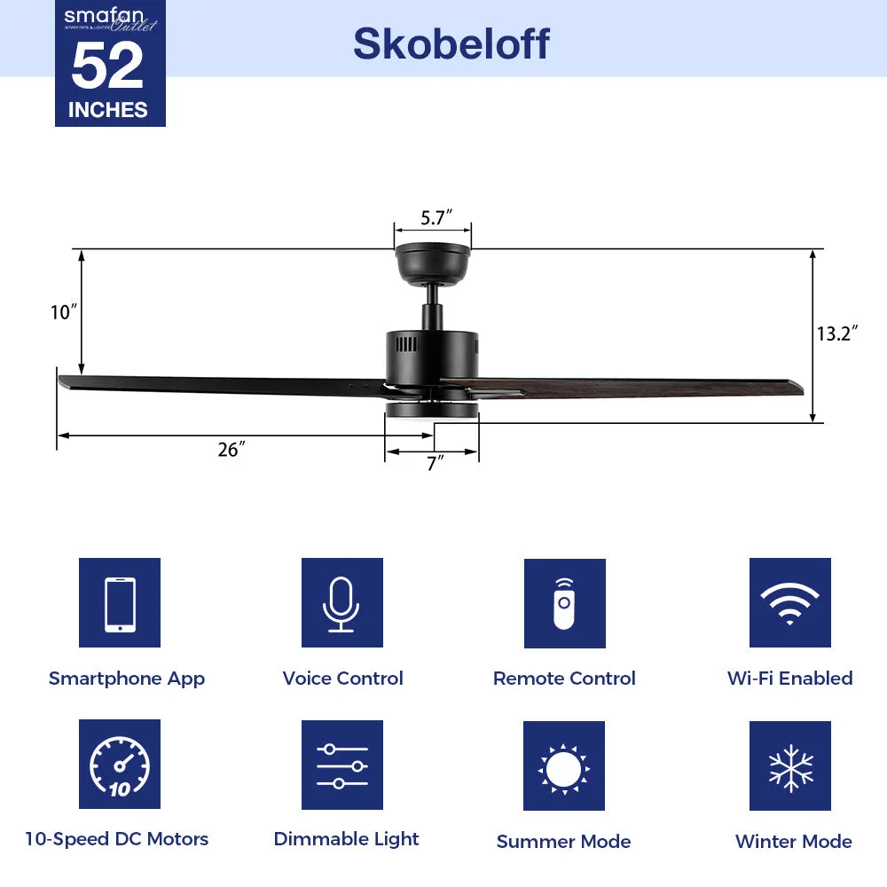 Skobeloff 52 inch Smart Ceiling Fan with LED light and Remote