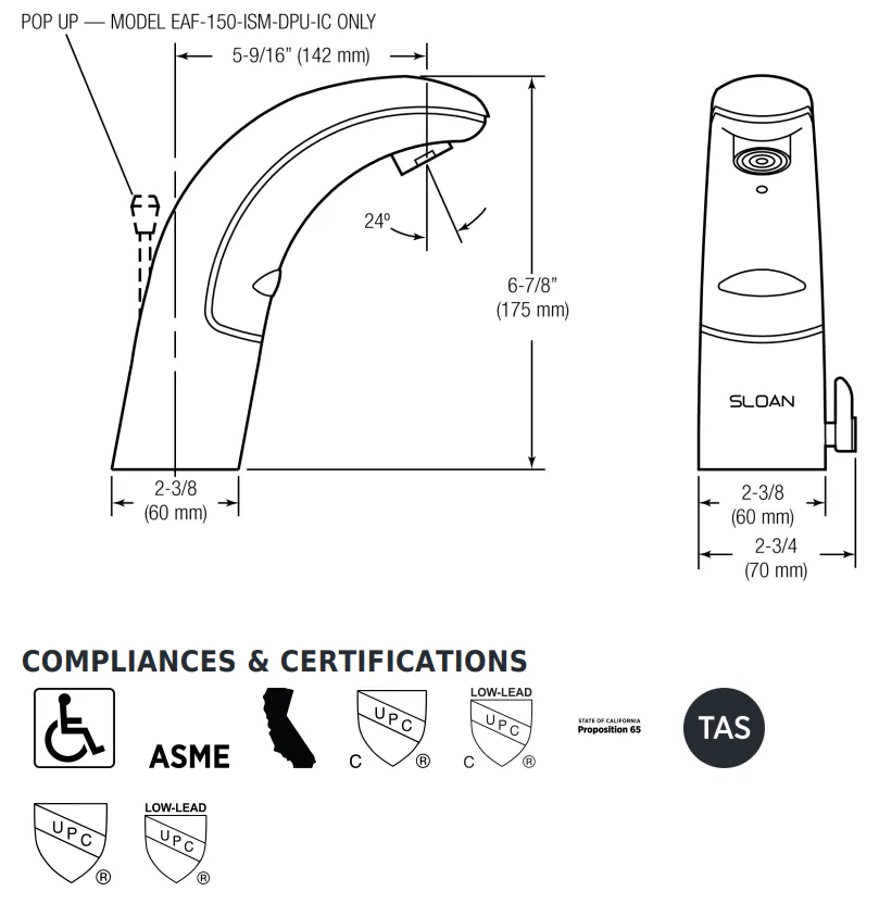 Sloan Valve  EAF-150-ISM CP I.Q. Battery-Powered Electronic Lavatory Faucet (3335001)