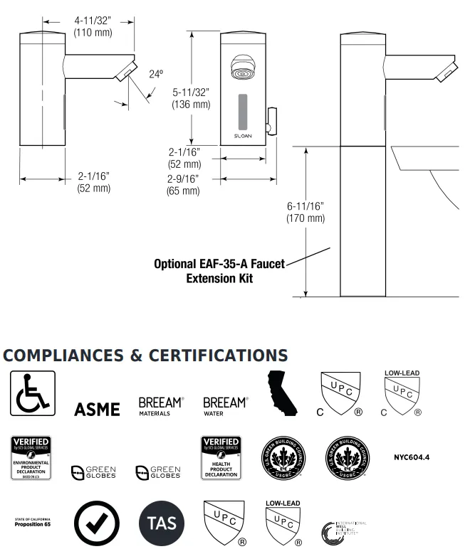 Sloan Valve EAF-200-P CP Optima Hardwired-Powered Deck-Mounted Mid Body Faucet (3335050)