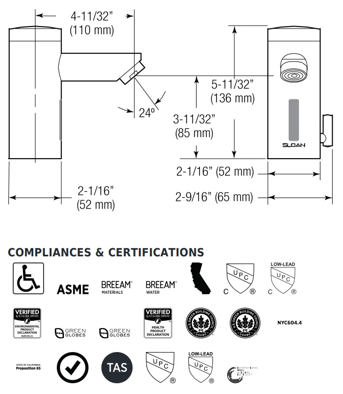 Sloan Valve EAF-275-CP Optima Solar-Powered Deck-Mounted Mid Body Faucet (3335016)