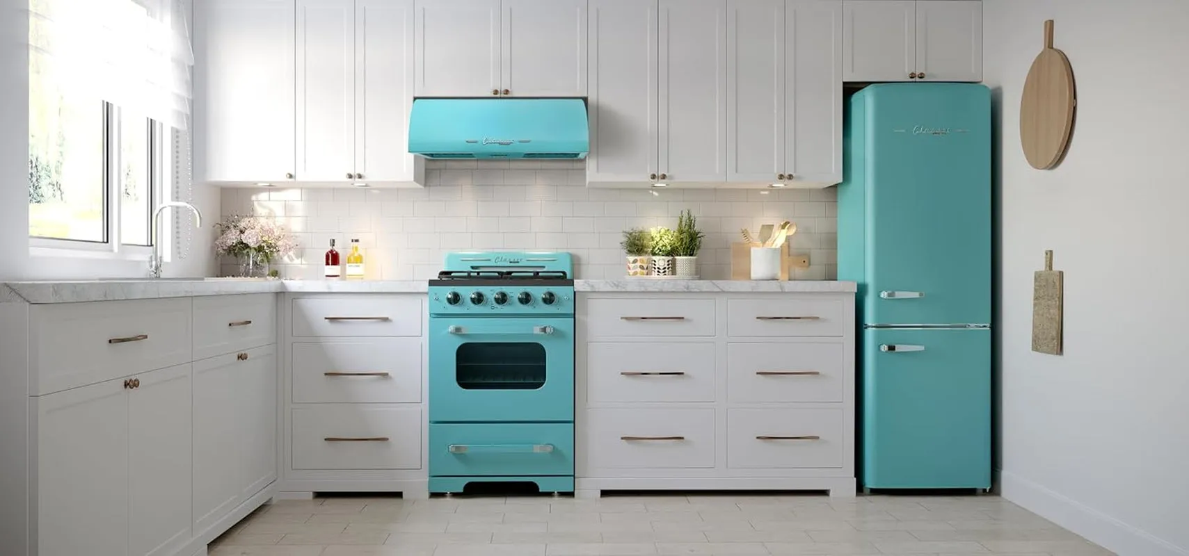 UGP-24CR RH T Classic Retro Electric Range Hood with 3 Fan Speeds and 2 LED Lights, 110-120 V, 24", Ocean Mist Turquoise