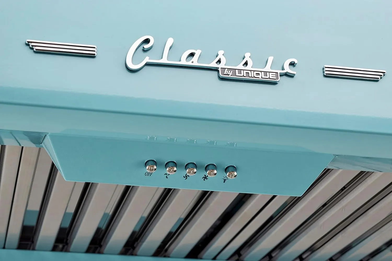 UGP-24CR RH T Classic Retro Electric Range Hood with 3 Fan Speeds and 2 LED Lights, 110-120 V, 24", Ocean Mist Turquoise