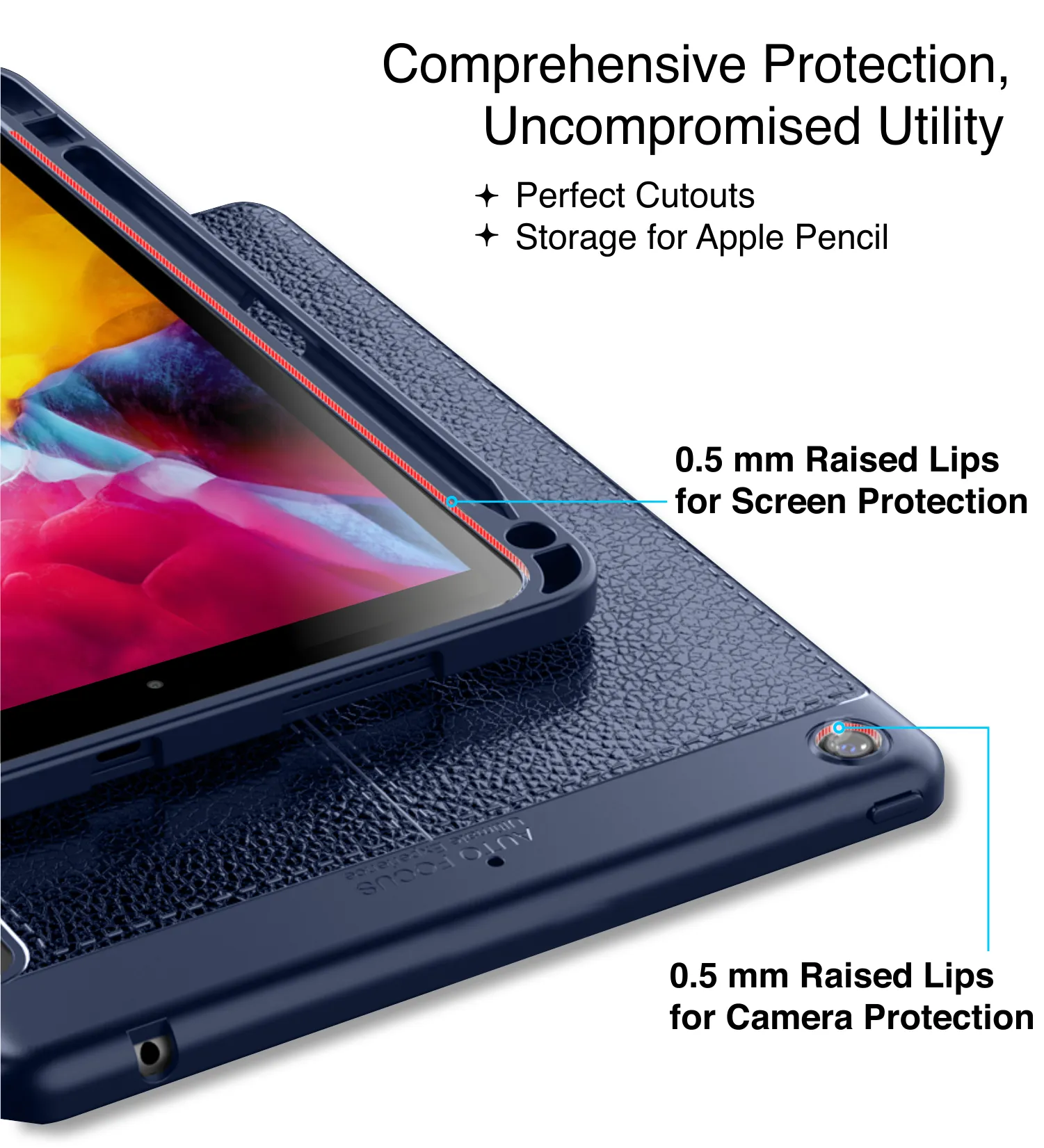 Vegan Leather Rugged Flexible TPU Slim Intelligent Protective Case For Apple iPad 10.2 Inch [9th Gen 2021], [8th Gen 2020], [7th Gen 2019] Apple iPad Air 10.5 Inch [3rd Gen 2019] [Apple Pencil Slot], Azure Blue