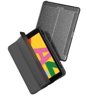 Vegan Leather Rugged Flexible TPU Slim Intelligent Protective Case For Apple iPad 10.2 Inch [9th Gen 2021], [8th Gen 2020], [7th Gen 2019] Apple iPad Air 10.5 Inch [3rd Gen 2019] [Apple Pencil Slot], Real Black