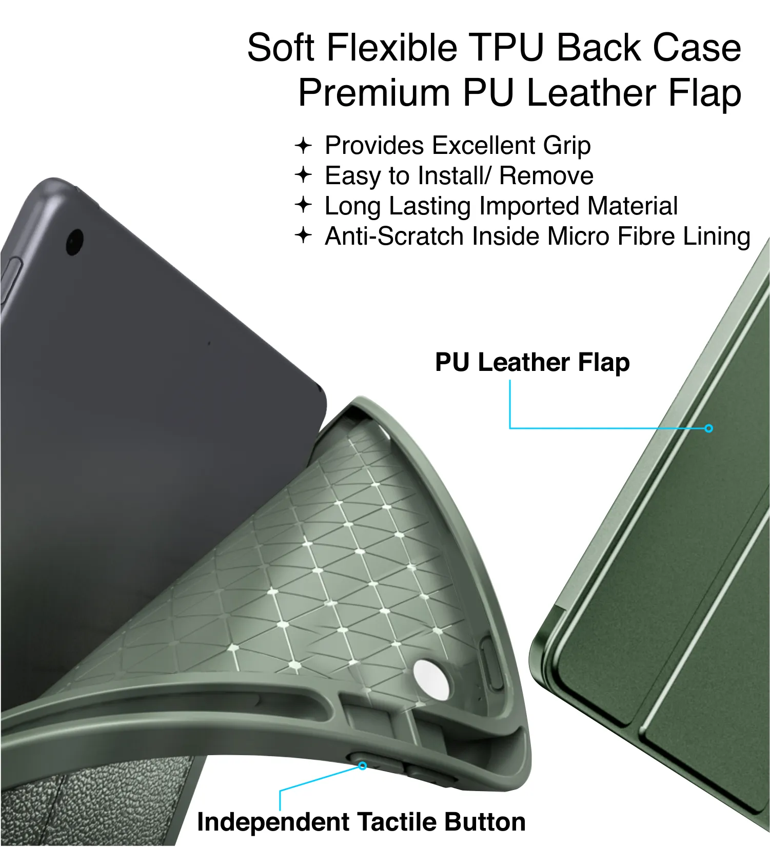 Vegan Leather Rugged Flexible TPU Slim Intelligent Protective Case For Apple iPad 10.2 Inch [9th Gen 2021], [8th Gen 2020], [7th Gen 2019] Apple iPad Air 10.5 Inch [3rd Gen 2019] [Apple Pencil Slot], Tea Green