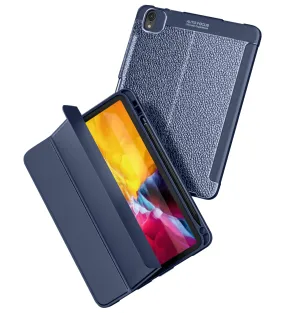 Vegan Leather Rugged Flexible TPU Slim Intelligent Protective Case For Apple iPad Pro 11 Inch [2018], Apple iPad Air 10.9 Inch [4th Gen 2020], Apple iPad Air 10.9 Inch [5th Gen 2022] [Apple Pencil Slot], Azure Blue