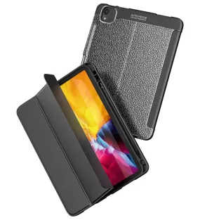 Vegan Leather Rugged Flexible TPU Slim Intelligent Protective Case For Apple iPad Pro 11 Inch [2018], Apple iPad Air 10.9 Inch [4th Gen 2020], Apple iPad Air 10.9 Inch [5th Gen 2022] [Apple Pencil Slot], Real Black