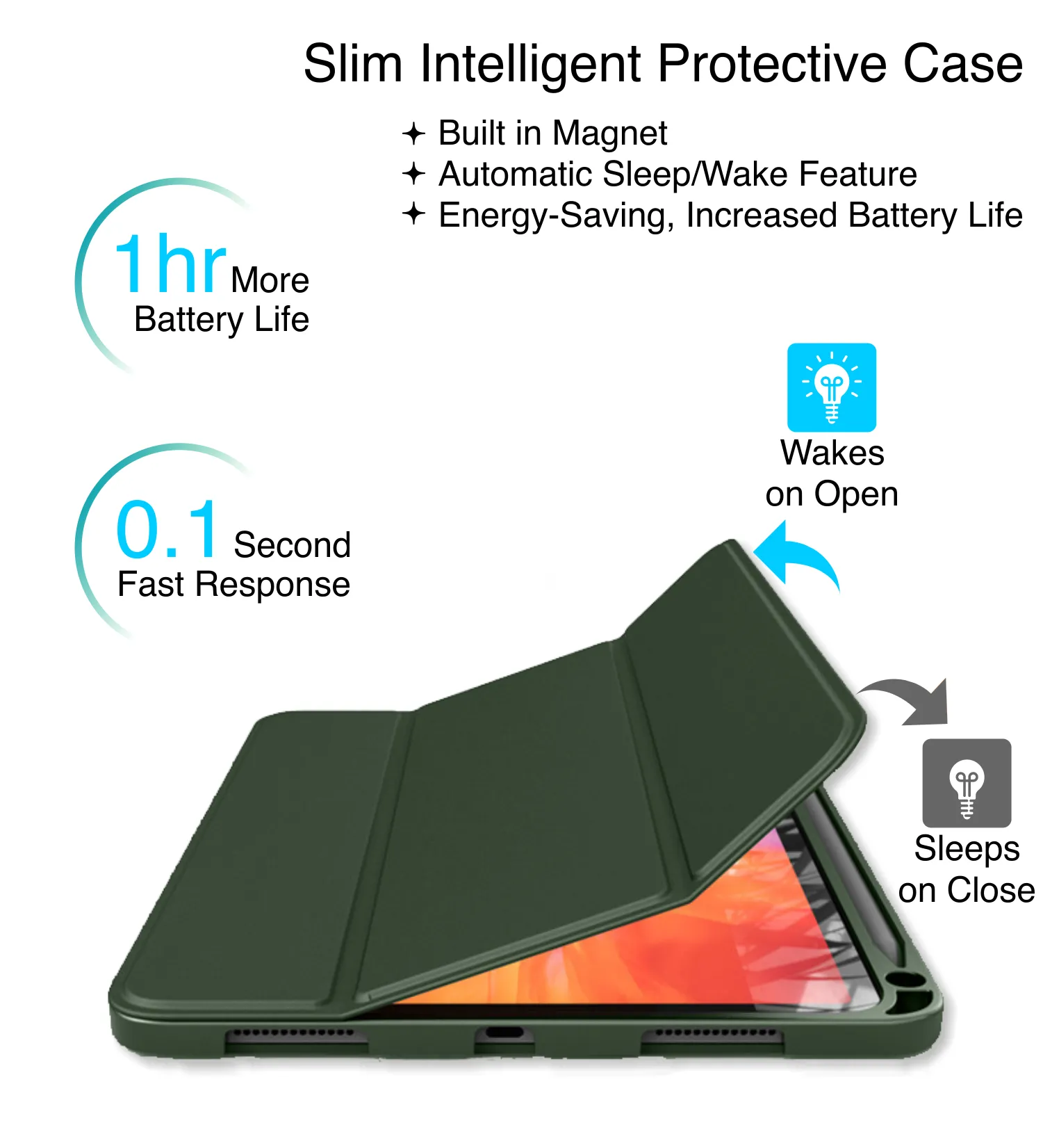 Vegan Leather Rugged Flexible TPU Slim Intelligent Protective Case For Apple iPad Pro 11 Inch [2018], Apple iPad Air 10.9 Inch [4th Gen 2020], Apple iPad Air 10.9 Inch [5th Gen 2022] [Apple Pencil Slot], Tea Green