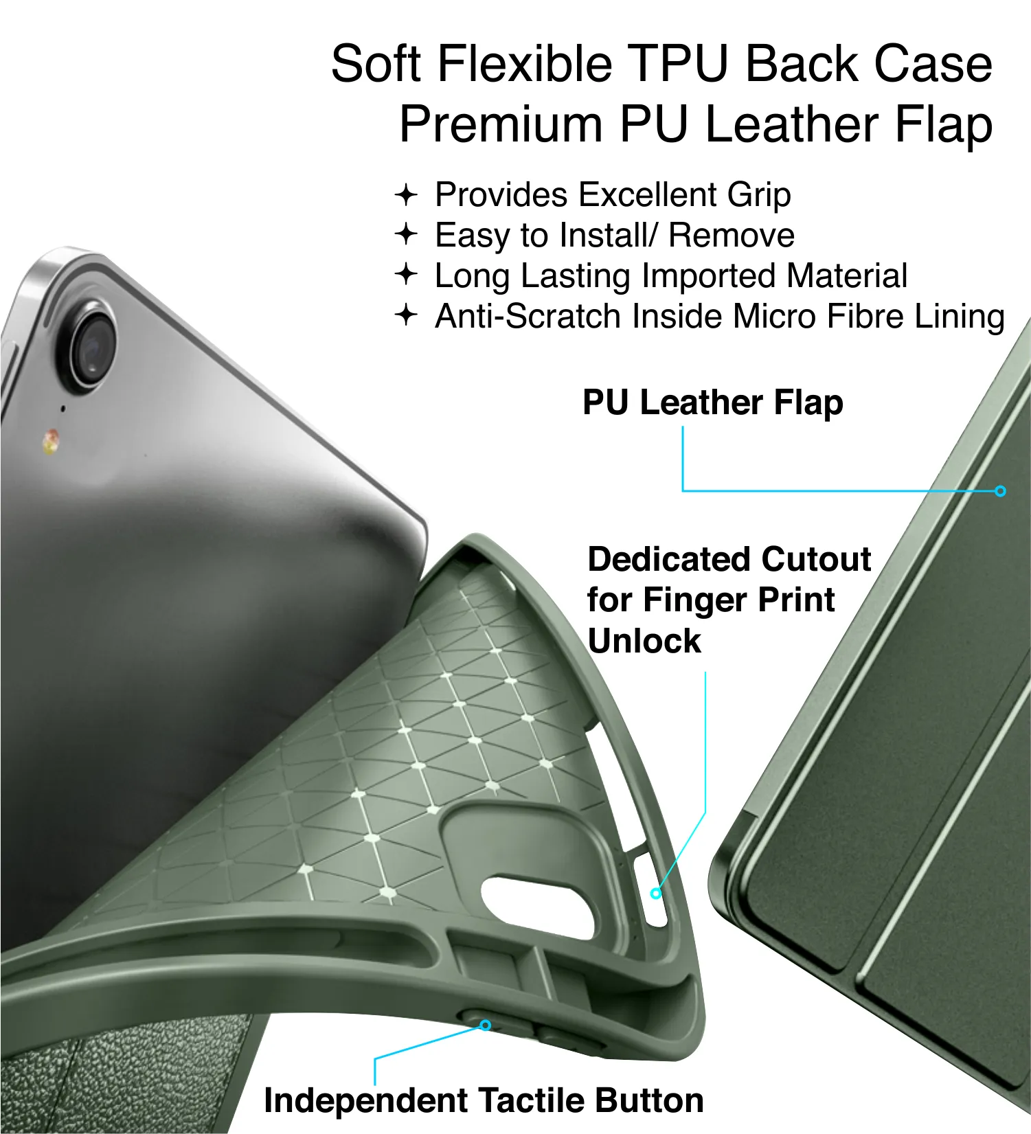 Vegan Leather Rugged Flexible TPU Slim Intelligent Protective Case For Apple iPad Pro 11 Inch [2018], Apple iPad Air 10.9 Inch [4th Gen 2020], Apple iPad Air 10.9 Inch [5th Gen 2022] [Apple Pencil Slot], Tea Green