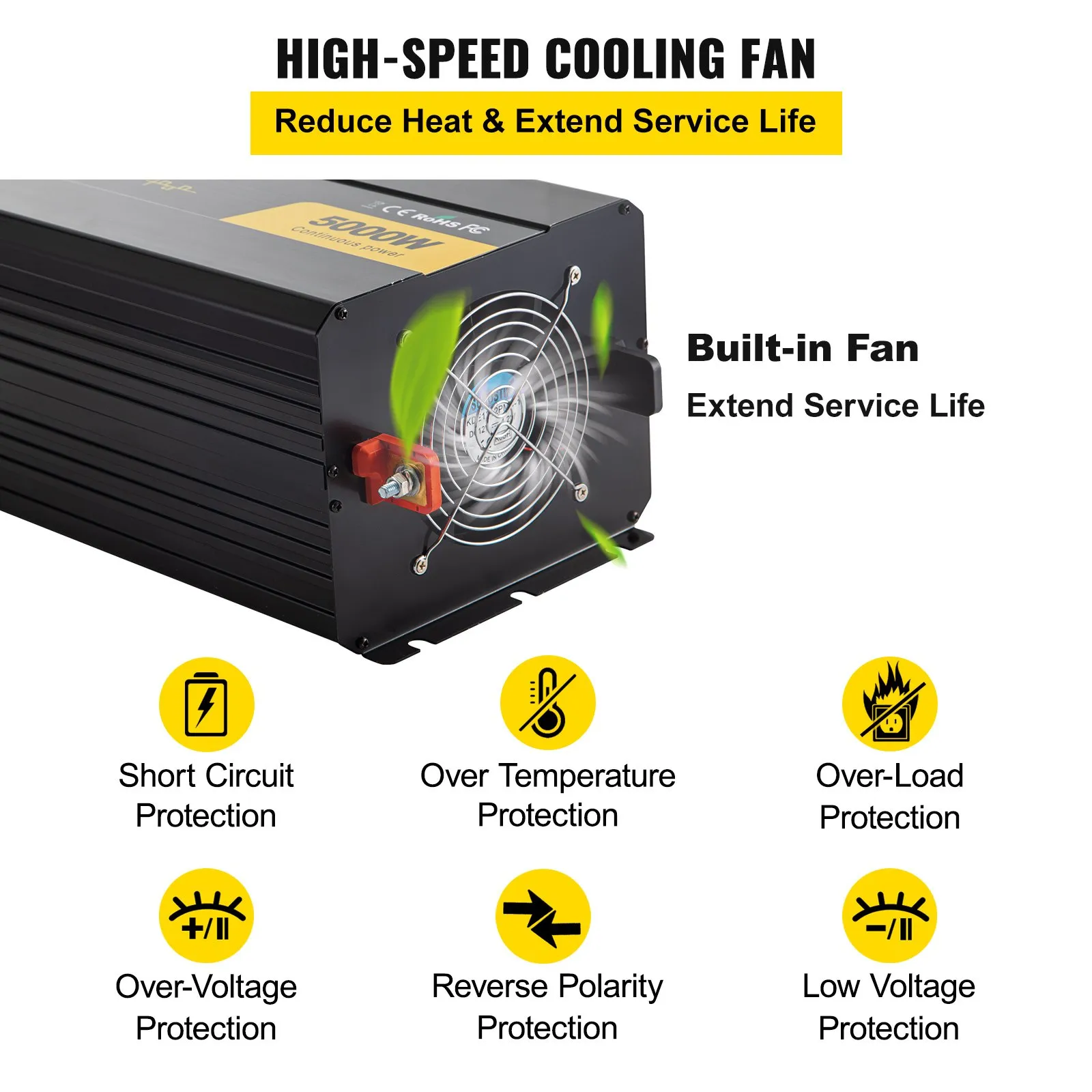 VEVOR Power Inverter, 5000W Modified Sine Wave Inverter, DC 12V to AC 120V Car Converter with LCD Remote Controller