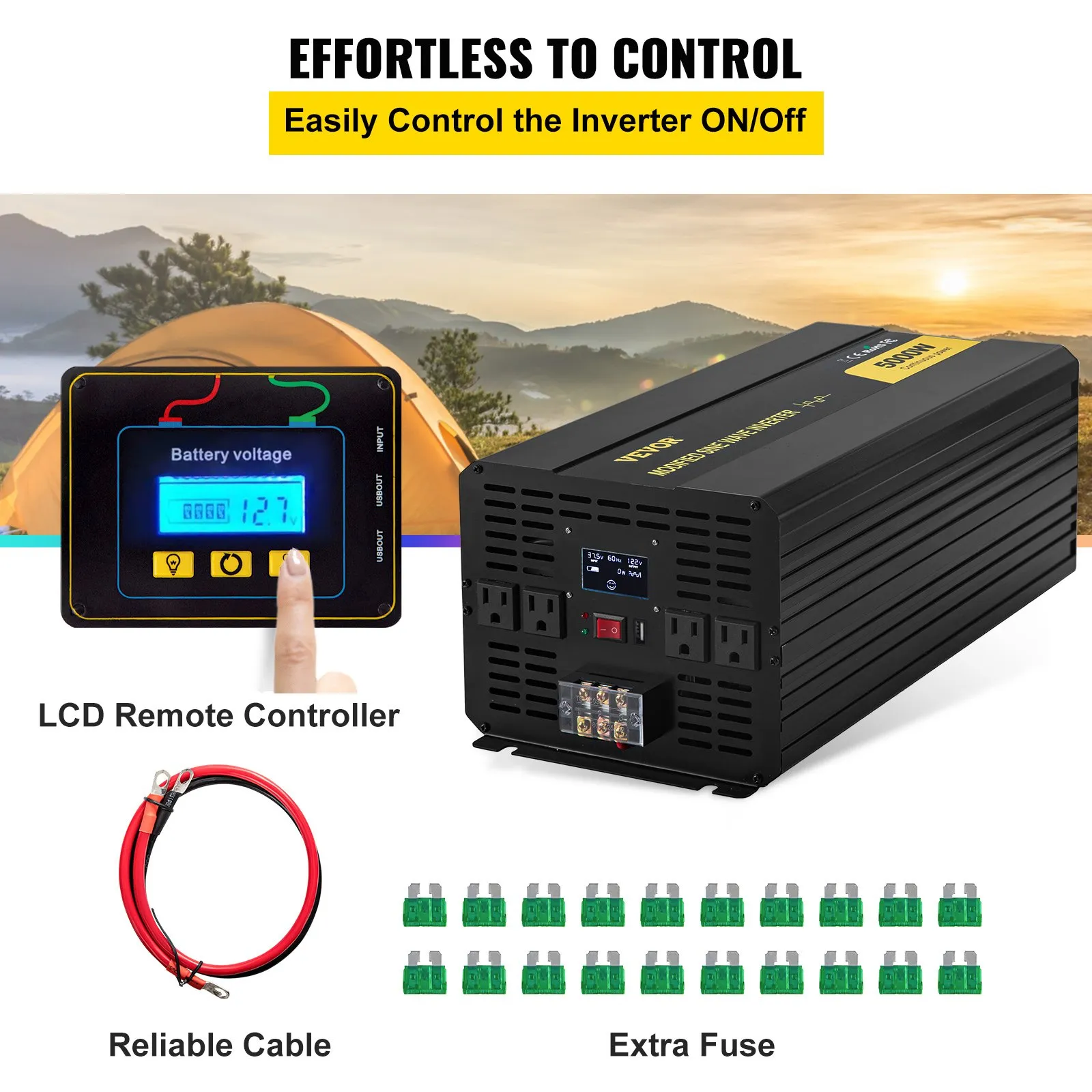 VEVOR Power Inverter, 5000W Modified Sine Wave Inverter, DC 12V to AC 120V Car Converter with LCD Remote Controller
