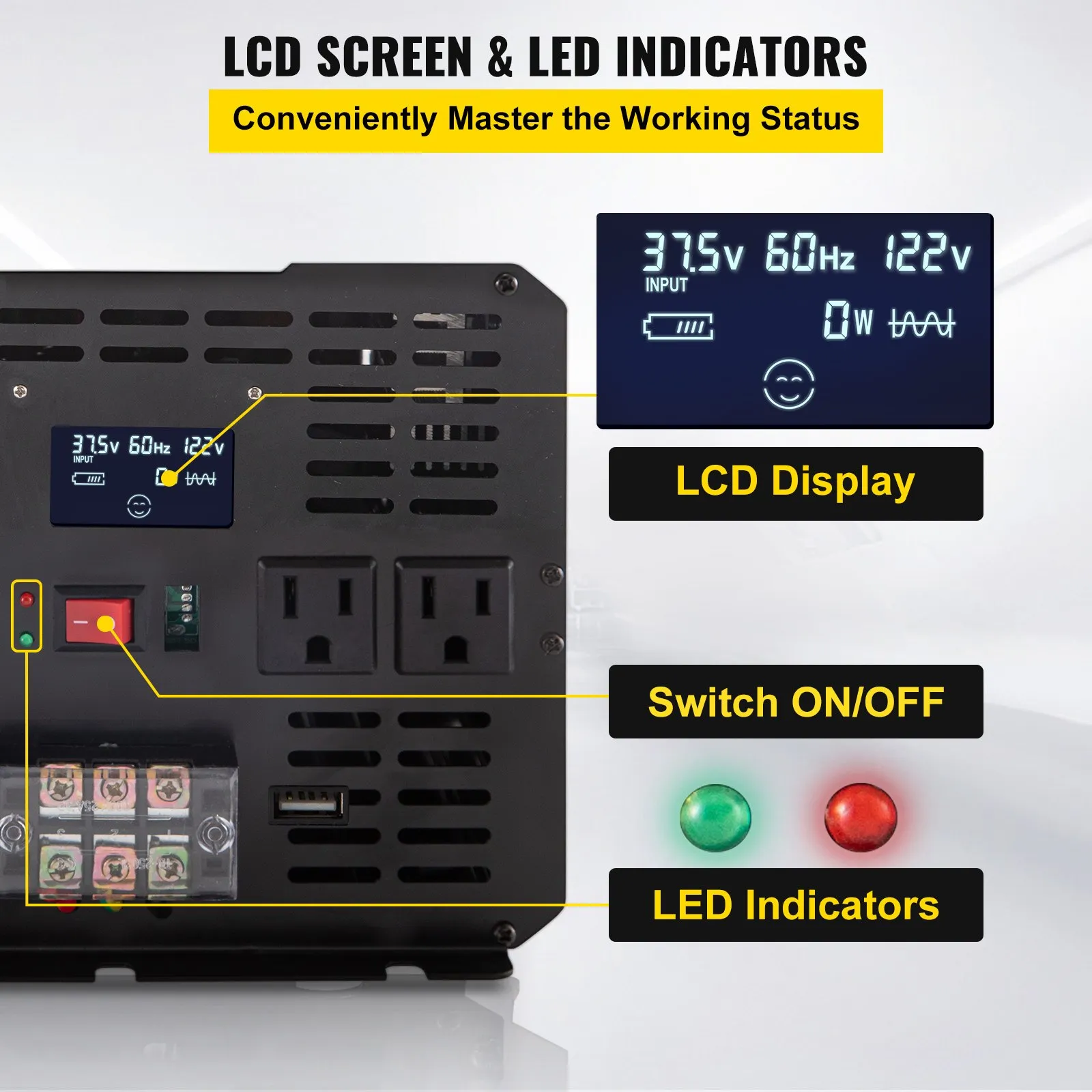 VEVOR Power Inverter, 5000W Modified Sine Wave Inverter, DC 12V to AC 120V Car Converter with LCD Remote Controller