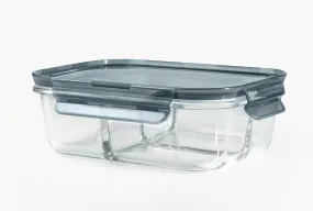 VILON Italian premium Rectangular Glass Lunch Box with Clamp Plastic Lid | Food Storage Container | 1000ml, 3 Compartment (1 Piece)