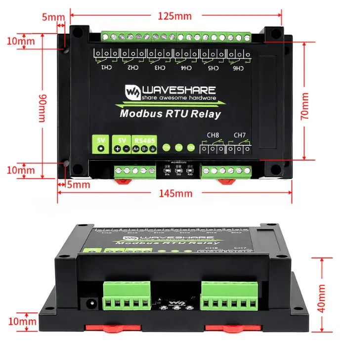 Waveshare Modbus RTU 8 Channel Relay Module RS485