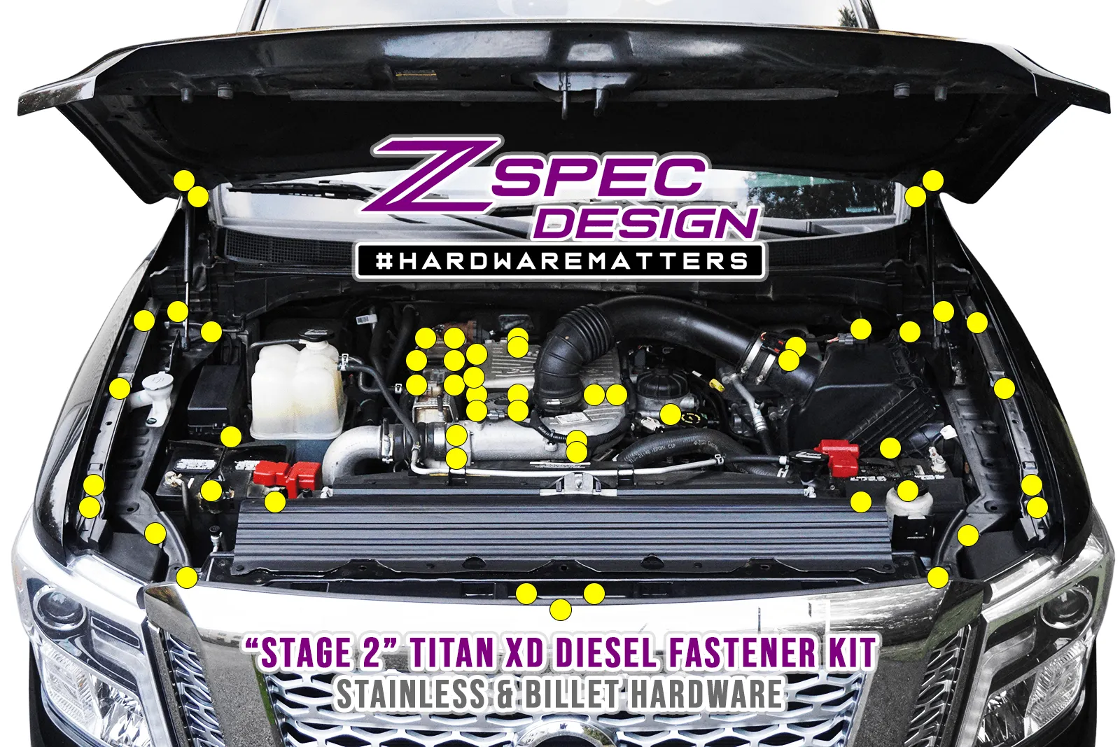 ZSPEC "Stage 2" Dress Up Bolts® Fastener Kit for 16-19 Nissan Titan XD Diesel A61 Cummins, Stainless & Billet