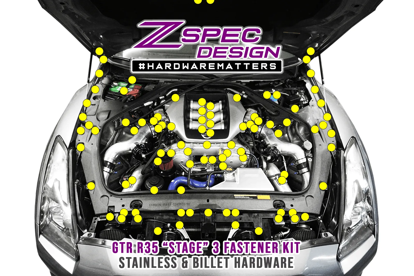 ZSPEC "Stage 3" Dress Up Bolts® Fastener Kit for '09-24 Nissan GTR (R35), Stainless & Billet